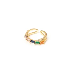 Anello a due fasce congiunte e zirconi geometrici Rania - Multicolor