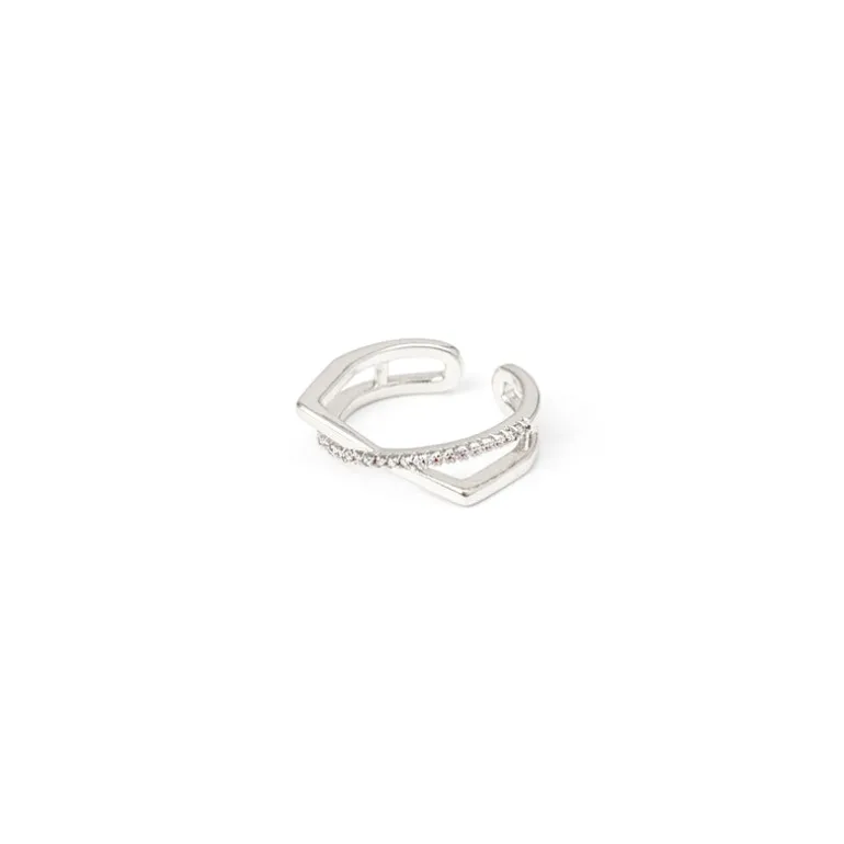 Anello a due fasce filiformi incrociate Rania - Argento