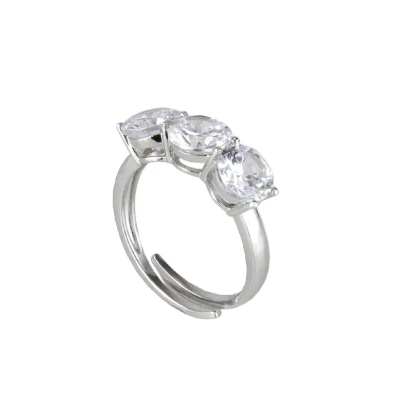 Anello a tre grandi zirconi Pearl - Bianco