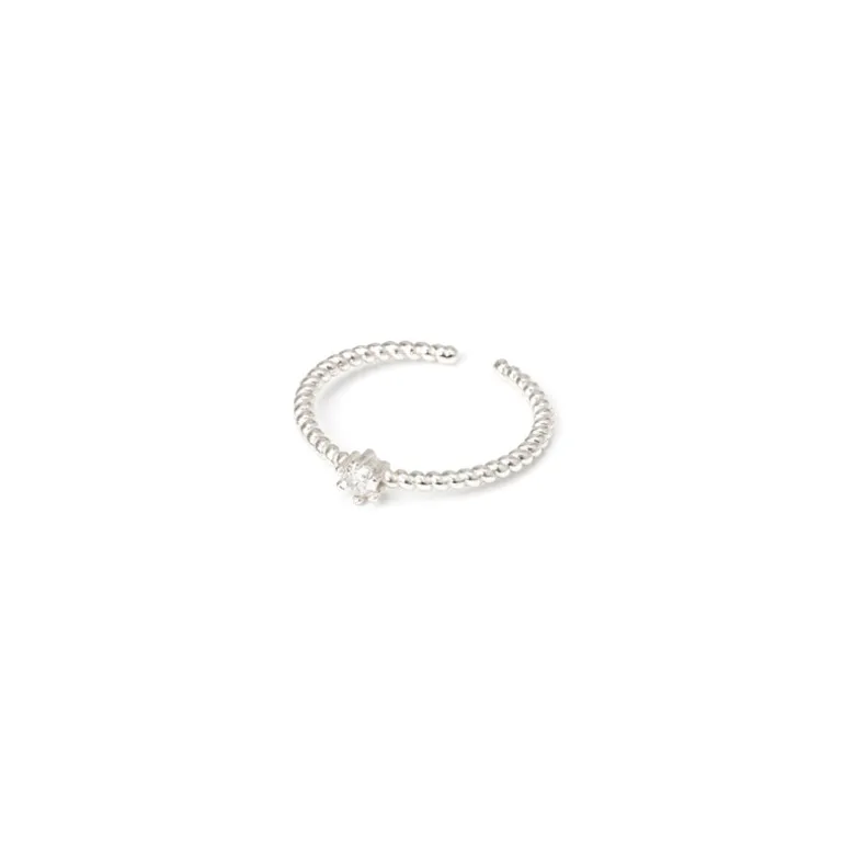 Anello con fascia filiforme spiralata e zircone Rania - Argento