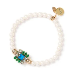 Bracciale elastico perle e charm quadrato Sirens - Blu