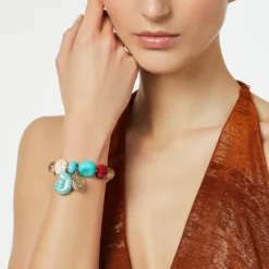 Bracciale elastico pietre, perline e pendenti Ondina - Multicolor