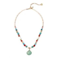 Collana boule e conchiglia pendente Partenope - Multicolor