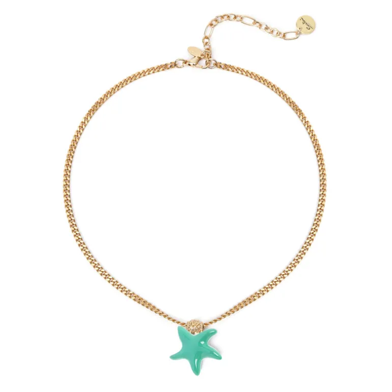 Collana corta groumette e stella marina Partenope - Turchese