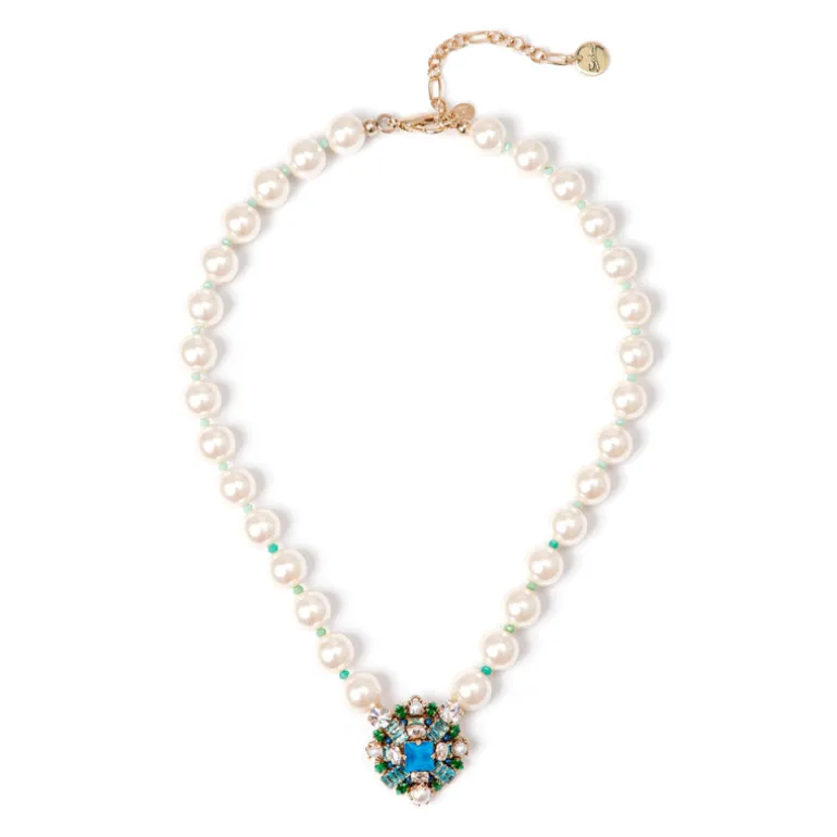 Collana corta perle e charm a rombo Sirens - Blu