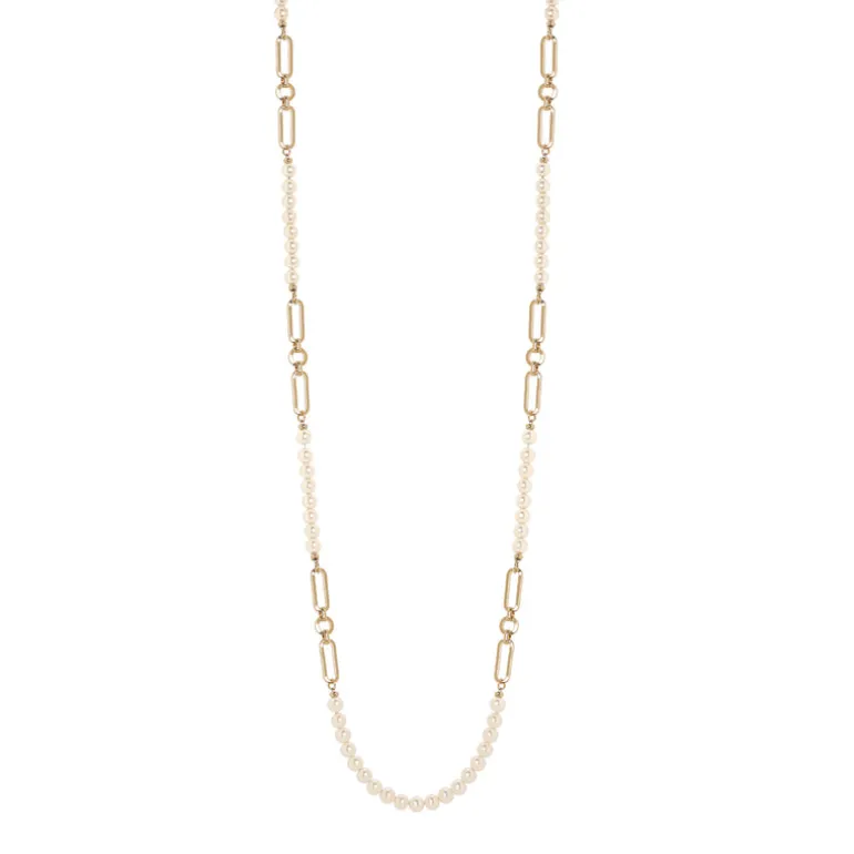 Collana lunga catena e perle Kelly - Bianco