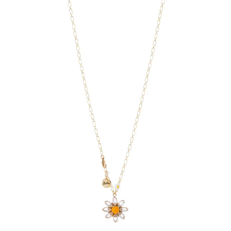 Collana lunga con margherita pendente Flora - Multicolor