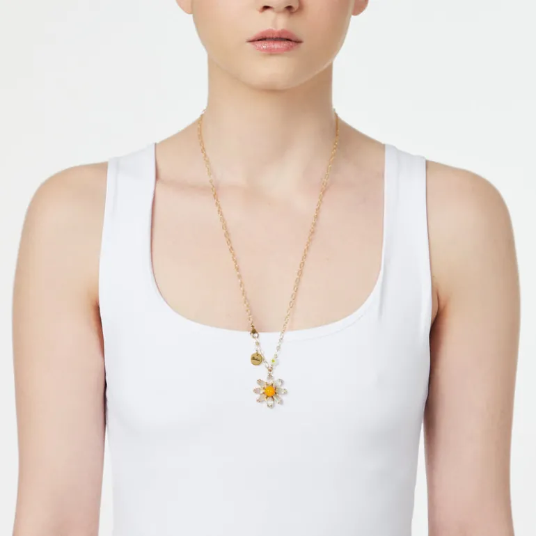 Collana lunga con margherita pendente Flora - Multicolor