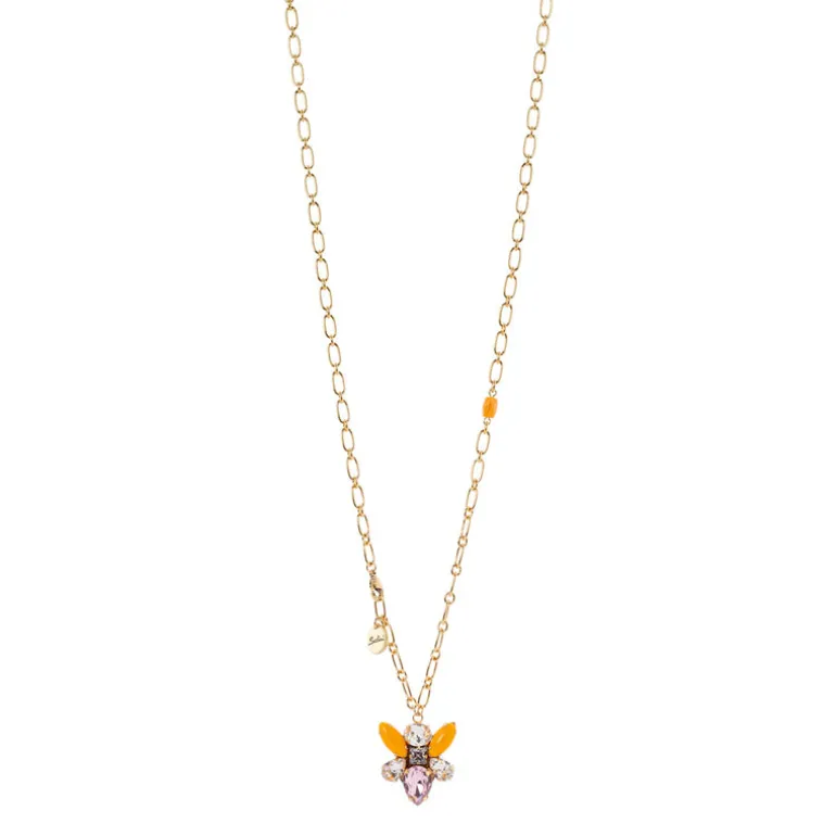Collana lunga maglie ovali con insettino pendente Flora - Multicolor