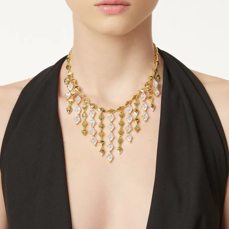 Girocollo a maglia geometrica e catenelle Eva - Oro