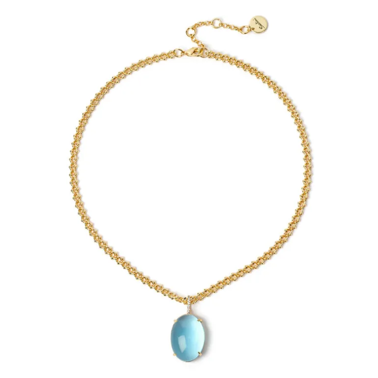 Girocollo catena e cabochon pendente Blossom - Blu