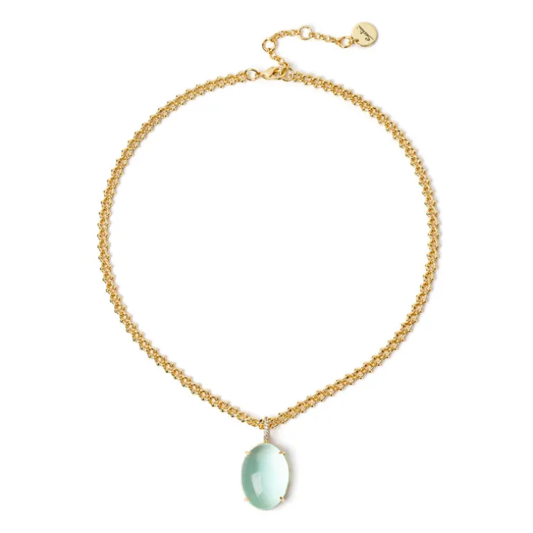 Girocollo catena e cabochon pendente Blossom - Verde