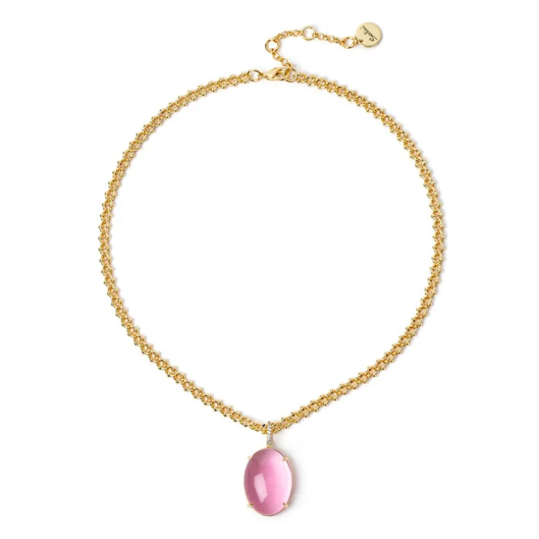 Girocollo catena e cabochon pendente Blossom - Fucsia