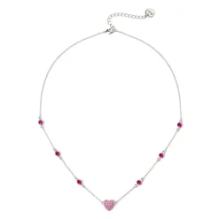 Girocollo catena e cuore Petit Pavè - Fucsia