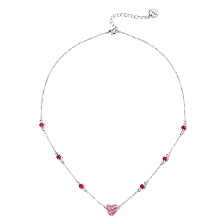 Girocollo catena e cuore Petit Pavè - Fucsia