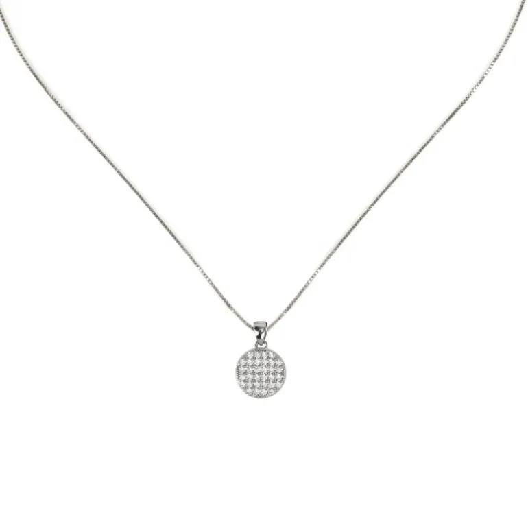 Girocollo con disco pendente e zirconi Pearl - Bianco