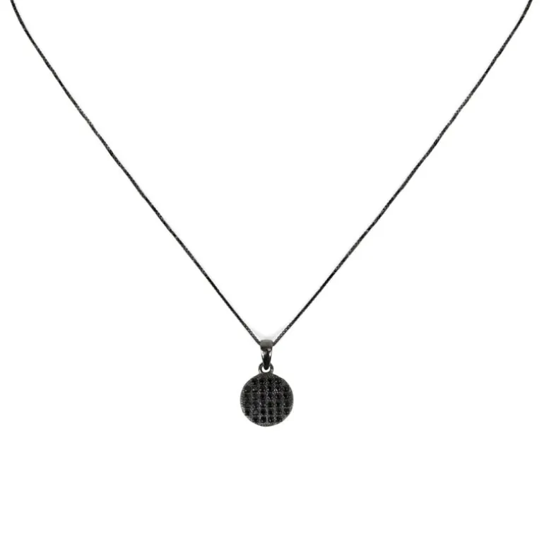 Girocollo con disco pendente e zirconi Pearl - Nero