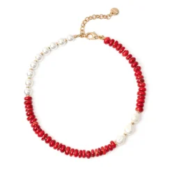 Girocollo Jane Corallo e Perle Giapponesi - Rosso