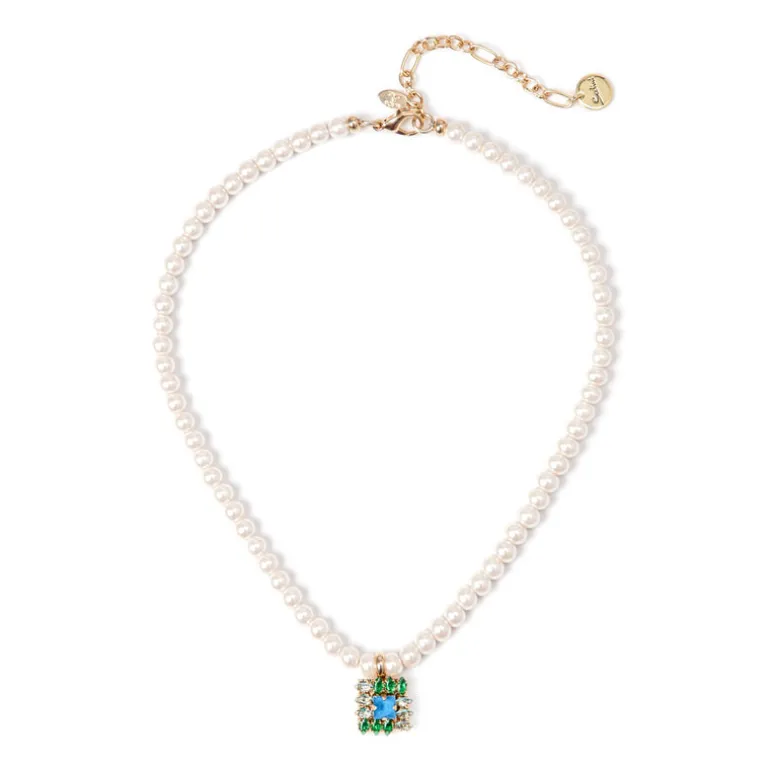 Girocollo perle e charm quadrato Sirens - Blu