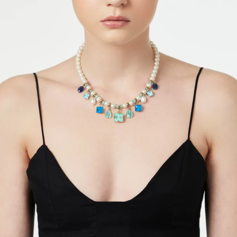 Girocollo perle e mini pendenti Sirens - Blu
