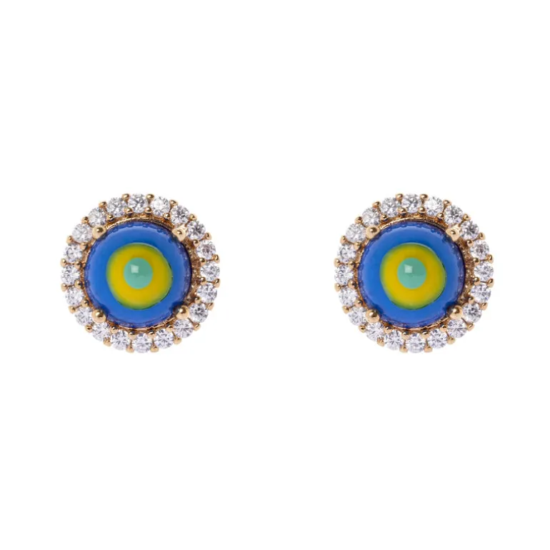 Mini orecchini cabochon e zirconi Partenope - Blu