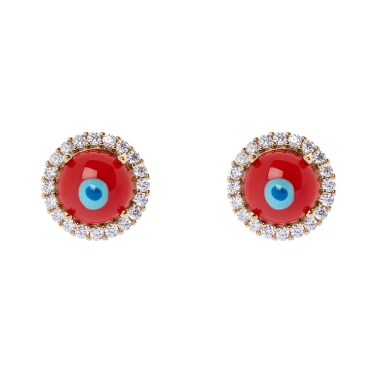 Mini orecchini cabochon e zirconi Partenope - Rosso