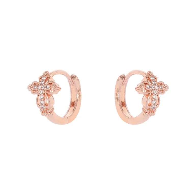 Orecchini a cerchio e croce Malibù - Oro rosa