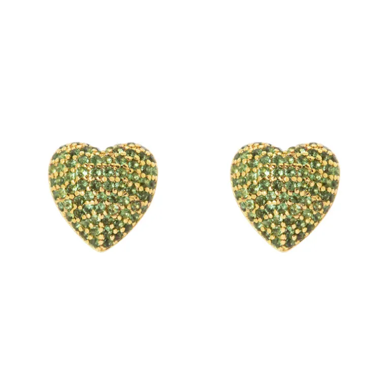 Orecchini a cuore Petit Pavè - Verde