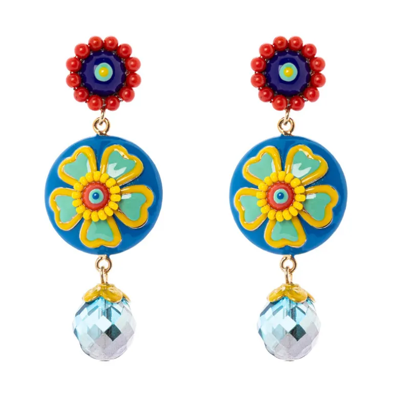 Orecchini a due fiori Partenope - Multicolor