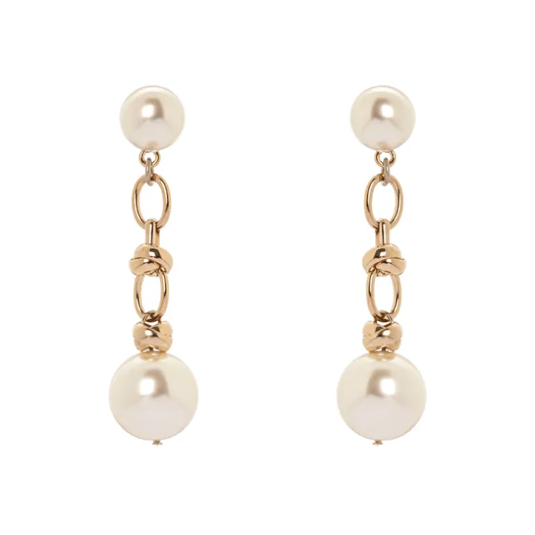 Orecchini a due perle e catena Kelly - Bianco