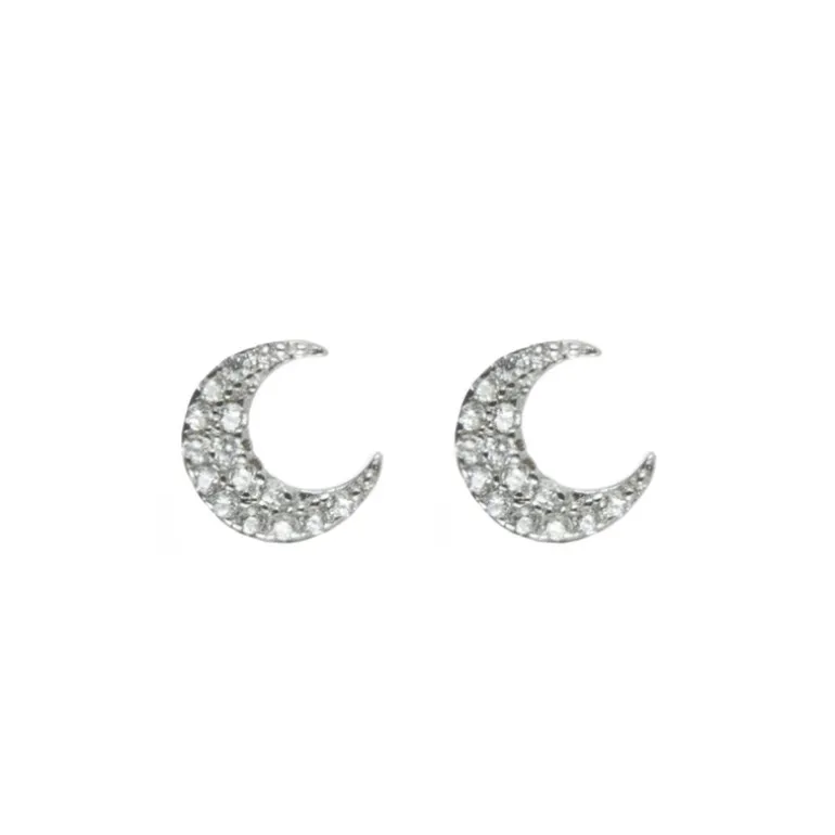 Orecchini a mezzaluna con zirconi Pearl - Bianco