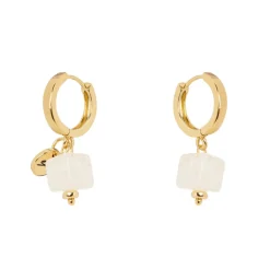 Orecchini a mini cerchio e cubo pendente Kaaba - Bianco