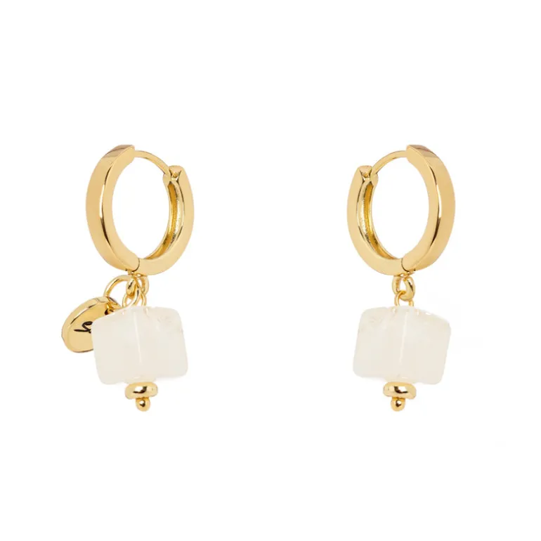 Orecchini a mini cerchio e cubo pendente Kaaba - Bianco