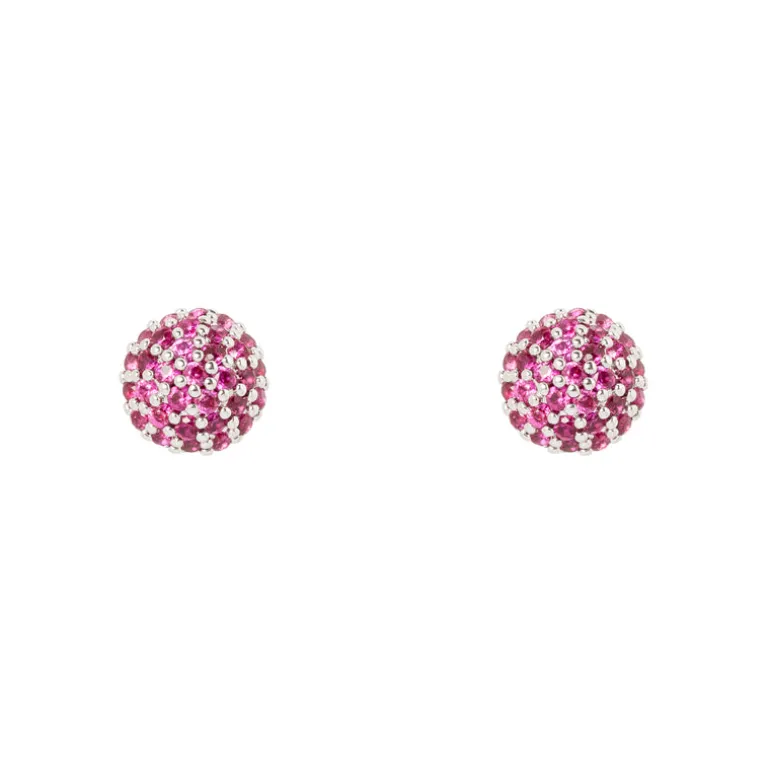 Orecchini a semi-sfera Petit Pavè - Fucsia