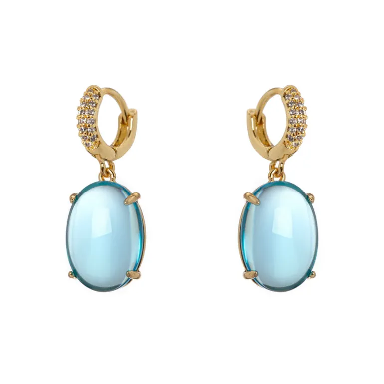 Orecchini cerchietto e cabochon pendente Blossom - Blu