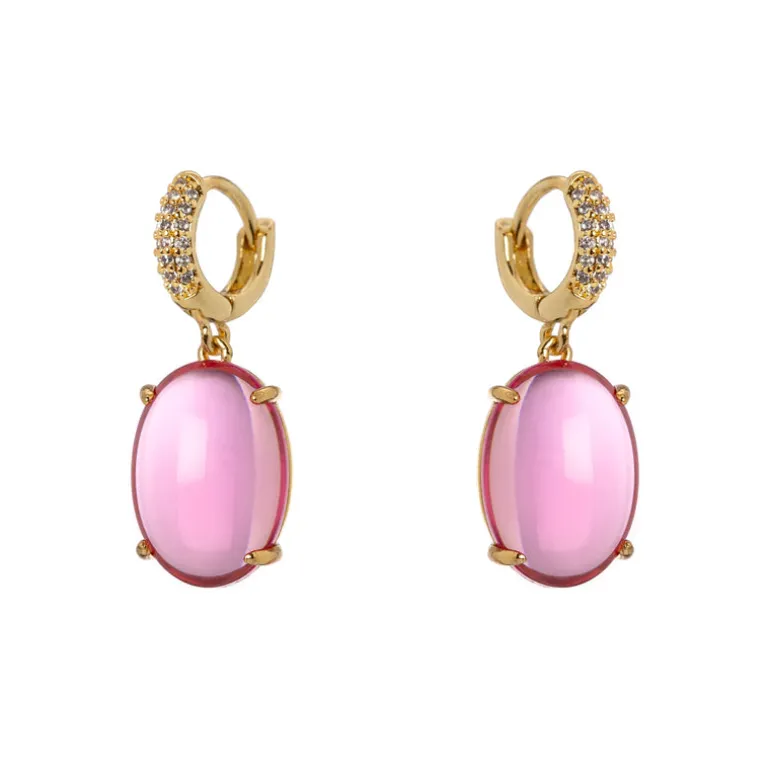 Orecchini cerchietto e cabochon pendente Blossom - Fucsia