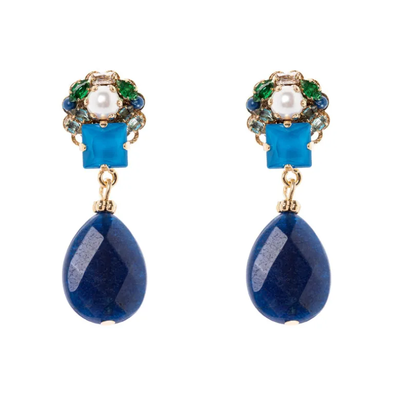 Orecchini charm circolare e goccia Sirens - Blu