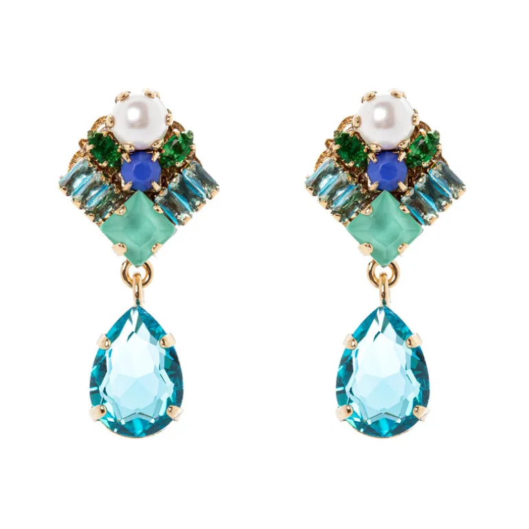 Orecchini charm quadrato e goccia Sirens - Blu
