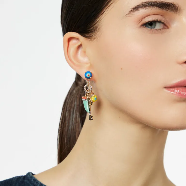 Orecchini con cabochon, chiave e cornetto Partenope - Turchese