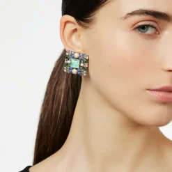 Orecchini con charm quadrato Sirens - Turchese