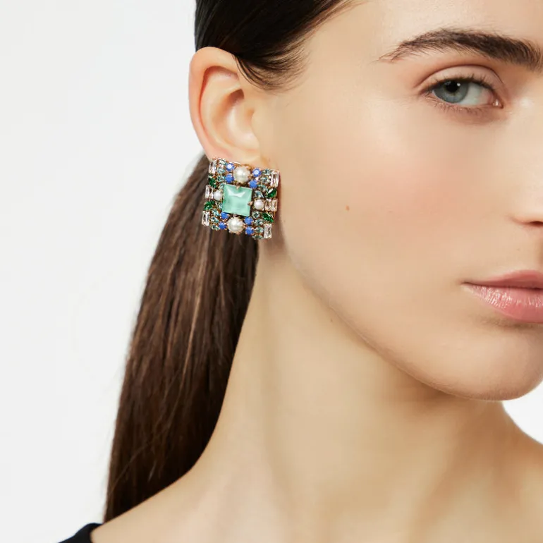Orecchini con charm quadrato Sirens - Turchese