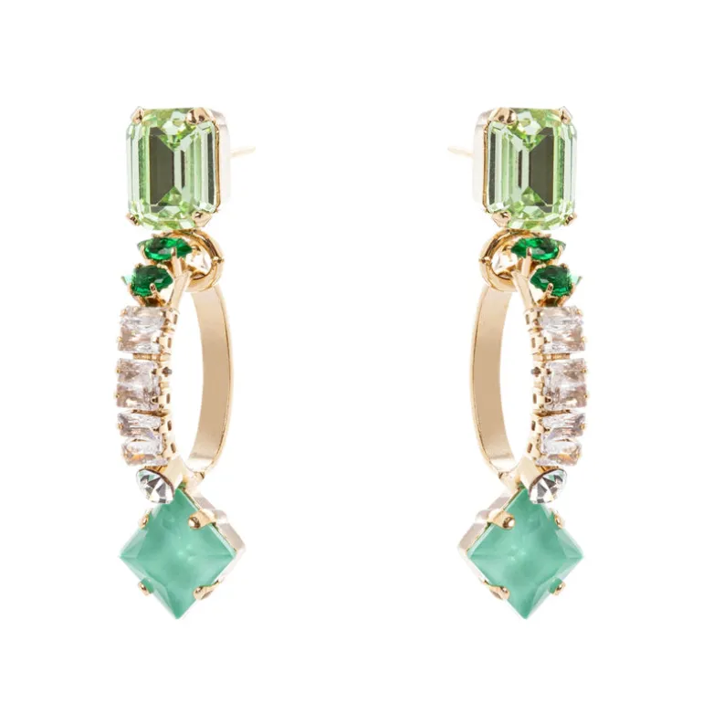 Orecchini con cristalli e cerchio pendente Sirens - Turchese