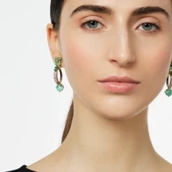 Orecchini con cristalli e cerchio pendente Sirens - Turchese