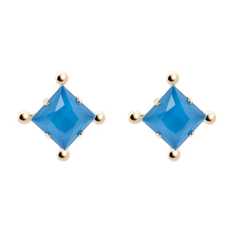 Orecchini con cristallo quadrato e sferette Sirens - Blu