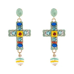 Orecchini con croce pendente Partenope - Multicolor