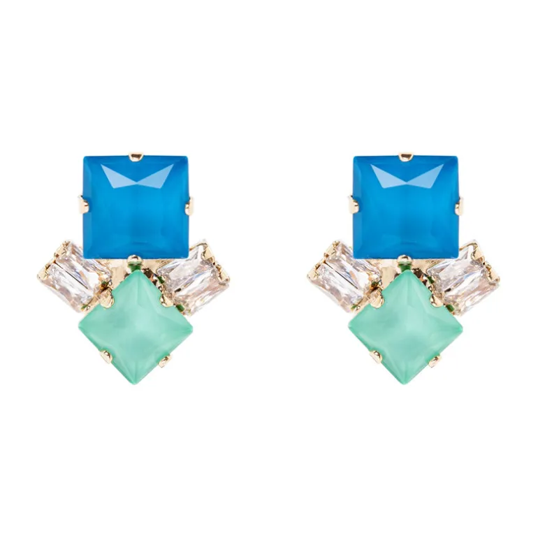Orecchini con due cristalli e coppie di zirconi Sirens - Blu