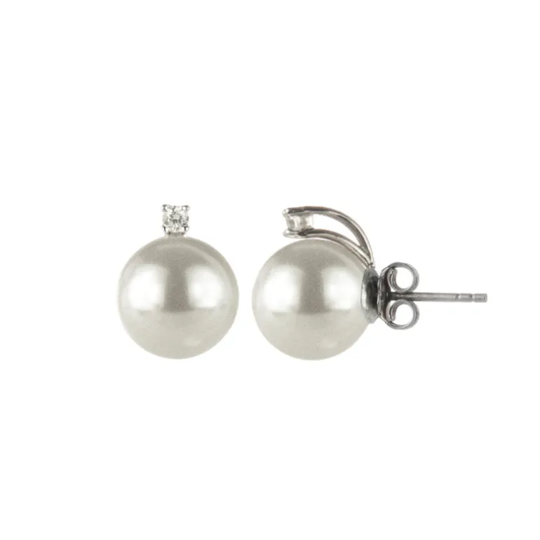 Orecchini con grande perla e zircone Pearl - Bianco