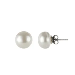 Orecchini con grande perla oblata Pearl - Bianco