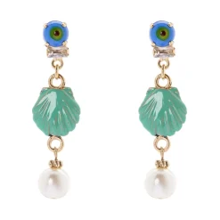 Orecchini con mini cabochon, conchiglia e perla Partenope - Turchese