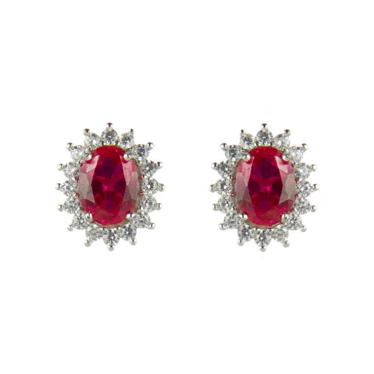 Orecchini con ovale di zirconi Pearl - Rosso
